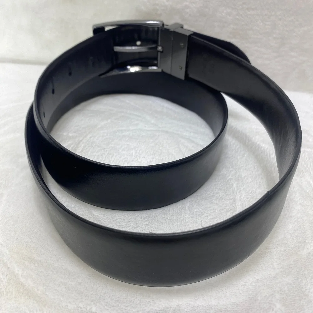 Steve Madden Mens Dressy Leather Belt Black Gunmetal‎ Buckle Size 36